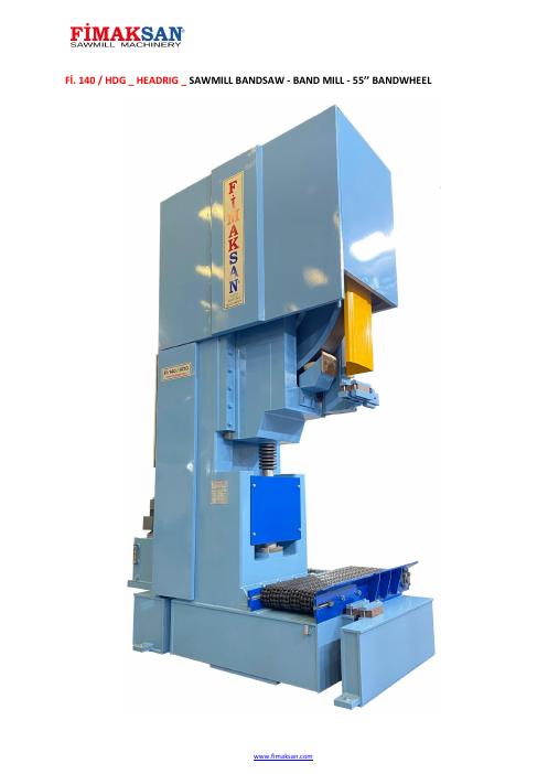 FI.140 / HDG Headrig Sawmill Bandsaw – 55" Bandwheel – spec sheet page 1